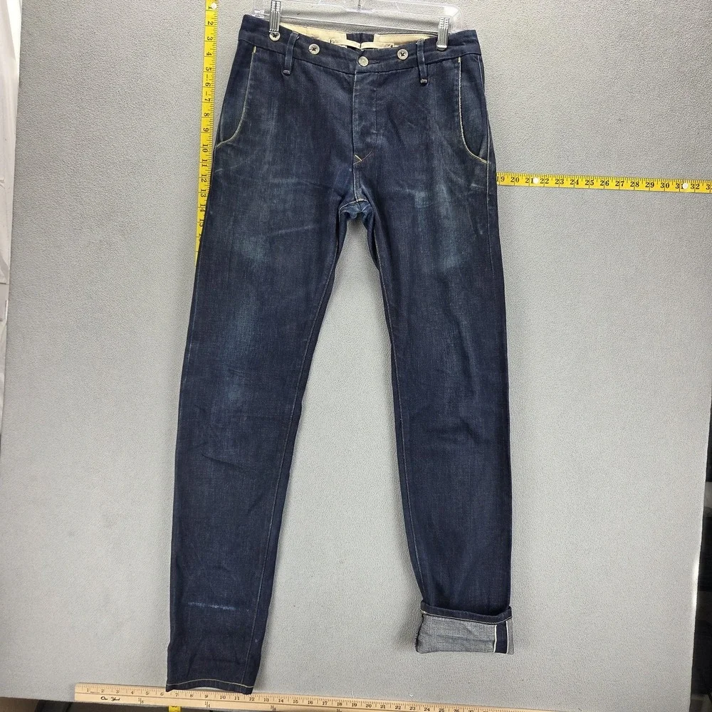 Levis Jeans Mens 30x34 Blue Selvedge Made & Crafted Buckle Back Biker Button Fly